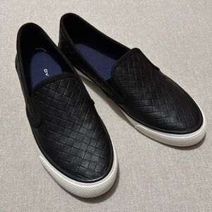 Sperry Seaside Embossed Weave-Leather- Slip On Sneakers-Sz 9-Black